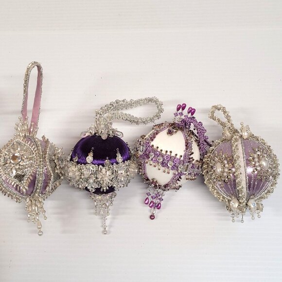 Beaded Sequin Push Pin Satin Christmas Ornaments Lot 35 Handmade Purple Lavender - Picture 10 of 10